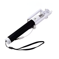 Helmet Wired Selfie Stick 1m, alb-negru