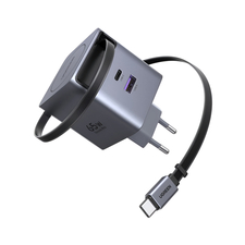 UGREEN Încărcător rapid GaN 1*Type-C + 1*USB-A cu cablu Type-C retractabil, 65W, negru | X615