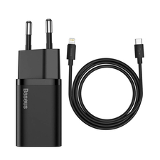 Baseus Super Si Quick Charger Type-C PD3.0 20W （With Baseus Cable Type-C to Lightning 1m）, negru