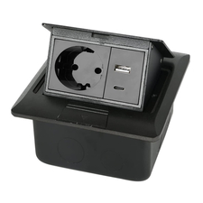 Priză multifuncțională de birou, mufă UE, 1 priză, 1 USB, 1 Type-C, negru
