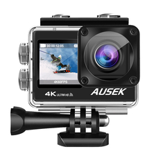 AUSEK Cameră de acțiune WiFi cu ecran dual color, 16MP, 4k/30fps, 900mAh, negru