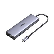 UGREEN HUB 9in1 USB-C către HDMI (4K@60Hz) + VGA+ 3*USB-A 3.0 + Gigabit RJ45 +SD/TF + PD 100W | CM498, Gri