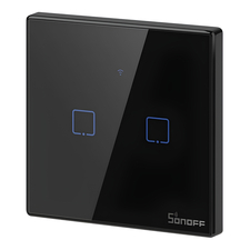 Întrerupător de perete cu atingere inteligentă Wi-Fi Sonoff Seria TX cu 2 găuri (fir neutru), negru