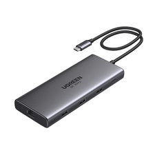 UGREEN HUB 10in1 USB-C la 2*HDMI (8K@30Hz)+USB-A3.0+USB-C3.0+2*USB-A2.0+SD/TF+GigabitRJ45+PD(100W) | CM639, Gri spațial
