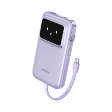 UGREEN Power Bank Uno Series 10000mAh, 30W, cu cablu USB-C încorporat, violet