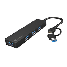 Natec Mayfly 4-Port negru + adaptor USB-A