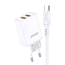 Jokade Încărcător de perete cu cablu USB-A la Type-C Dual Port JB024 3A, alb