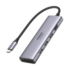 UGREEN HUB 6in1 Type-C 3.0 la HDMI 4K@60Hz + 3*USB-A 3.0 + Convertor SD/TF CM511, Argint