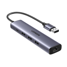 UGREEN HUB USB-A 3.0 la 3*USB3.0+RJ45 (1000M) Adaptor Ethernet CM475, gri