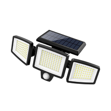 Lumini solare în aer liber 4000LM 210 Leds, telecomandă, 3 capete reglabile, lumini cu senzor de mișcare, IP65 impermeabil, negru