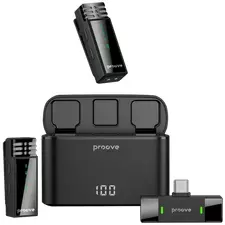 Microfon portabil pentru înregistrare vocală Proove Record Type-C, Fără fir, Negru