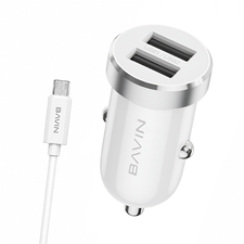 BAVIN Car Charger Dual USB Universal + Cable Micro-USB, 2.4A,12W, White