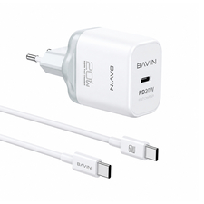 BAVIN Wall Charger PD 20W Fast Charge + Cable Type-C to Type-C, White