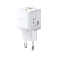 Baseus Wall Charger GaN 1*Type-C+1*USB-A 20W, Palm Series, Moon White