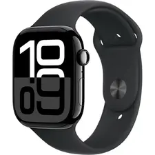 Apple Watch Series 10 GPS, 46mm Jet Black Aluminium Case with Black Sport Band - M/L, MWWQ3