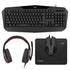 Tastatură Gaming+Mouse+MousePad+Headset SVEN GS-4300 RGB Gaming Set, USB, Black