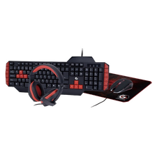 Set Tastatură + Mouse + Mouse Pad + Căști Gembird GGS-UMG4-02, Cu fir, Negru/Rosu
