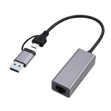 Adaptor de rețea Cablexpert A-USB3AC-LAN2G-01, USB Type-A (M) - USB Type-C (F), 0,15m, Gri