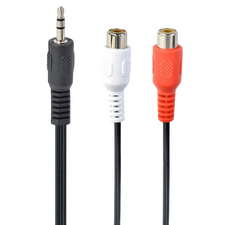 Audio Adaptor Cablexpert CCA-406, 3.5mm 3-pin (M) - 2x RCA (F), 0,2m, Negru