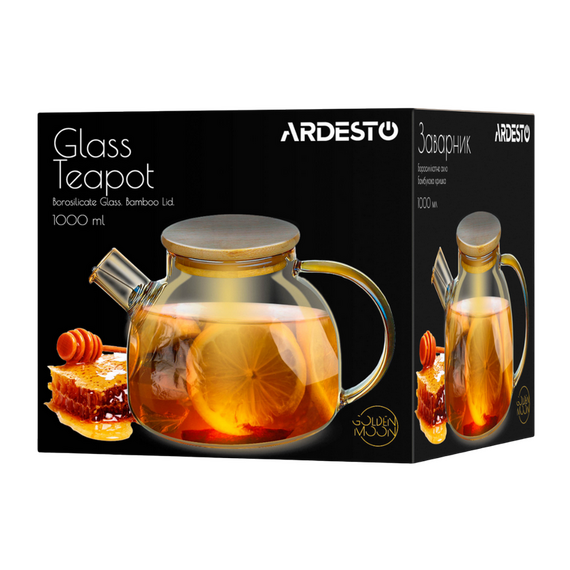 Ceainic cu infuzor Ardesto AR3010GBG, 1L, Transparent | Auriu, 2 image