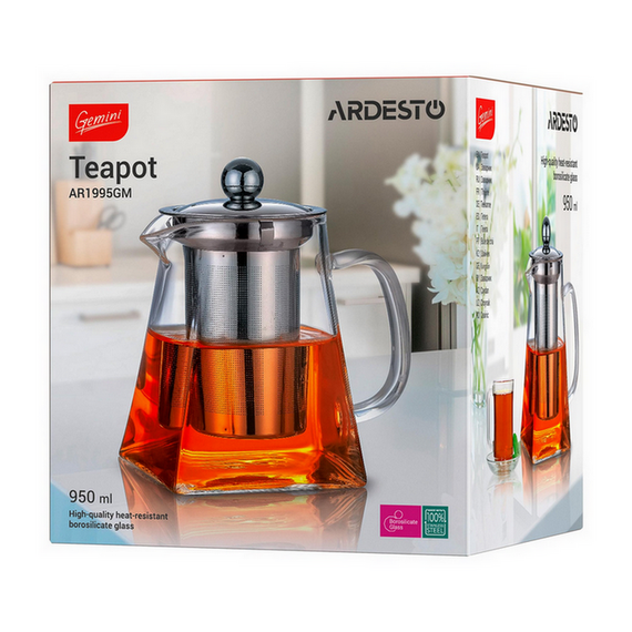 Ceainic cu infuzor Ardesto AR1995GM, 0.95L, Transparent, 3 image