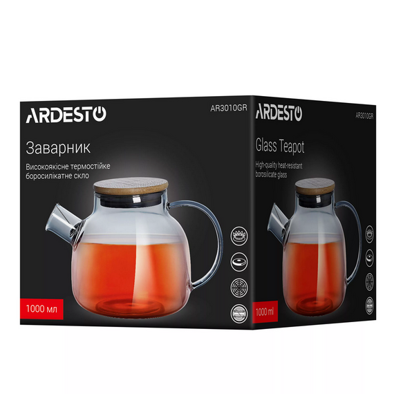 Ceainic cu infuzor Ardesto Graphite AR3010GR, 1L, Gri, 2 image