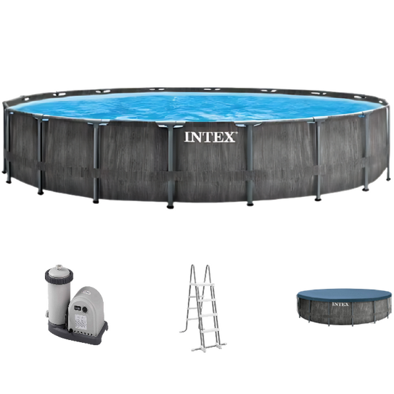 Piscină cu cadru metalic Intex GreyWood Premium, 24311L, Gri închis, 26744