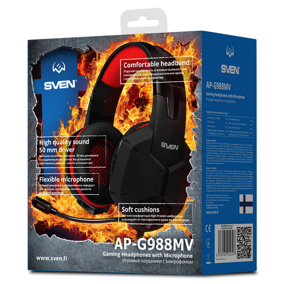 Căști gaming SVEN AP-G988MV, Cu fir, Negru/Roșu, 2 image