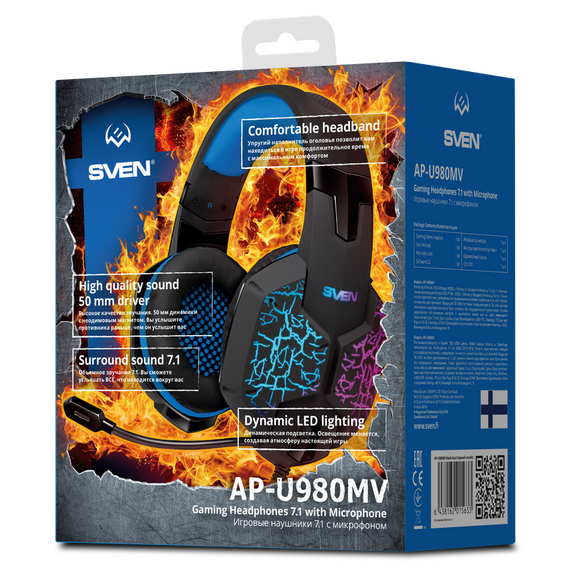 Căști gaming SVEN AP-U980MV, Cu fir, Negru/Albastru, 2 image