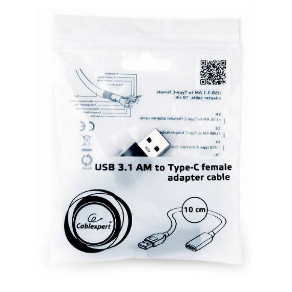 Cablu încărcare și sincronizare Cablexpert A-USB3-AMCF-01, USB Type-A/USB Type-C (F), 0,1m, Negru, 2 image