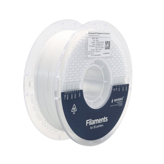 Filament pentru imprimantă 3D Gembird 3DP-PETG1.75HY-01-W, PETG, Alb, 1.75 mm, 1kg