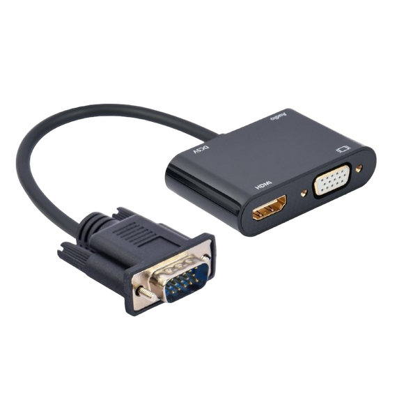 Adaptor Cablexpert A-VGA-HDMI-02, VGA D-Sub (M) - HDMI (F) + VGA, 0.15 m, Negru