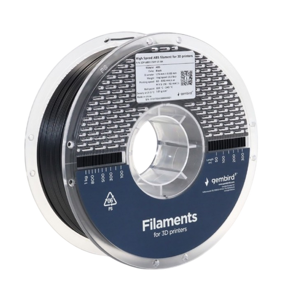 Filament pentru imprimantă 3D Gembird 3DP-ABS1.75HY-01-BK, ABS, Negru, 1.75 mm, 1kg