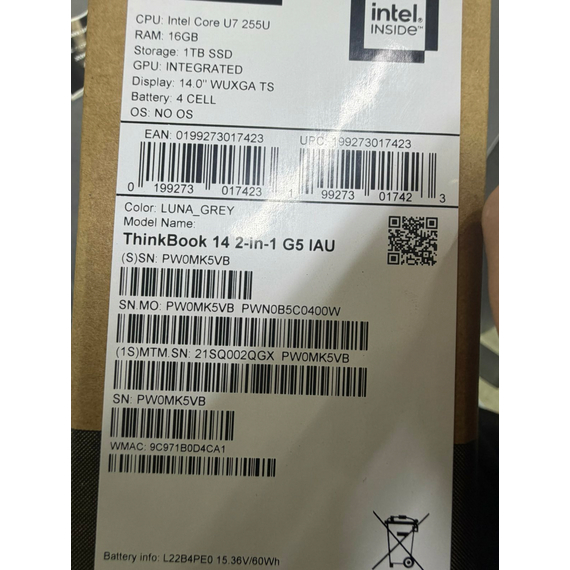 Laptop Business 14" Lenovo ThinkBook 14 2-in-1 G5 IAU, Luna Grey, Intel Core Ultra 7 255U, 16GB/1024GB, Fără SO, 2 image