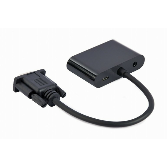 Adaptor Cablexpert A-VGA-HDMI-02, VGA D-Sub (M) - HDMI (F) + VGA, 0.15 m, Negru, 2 image