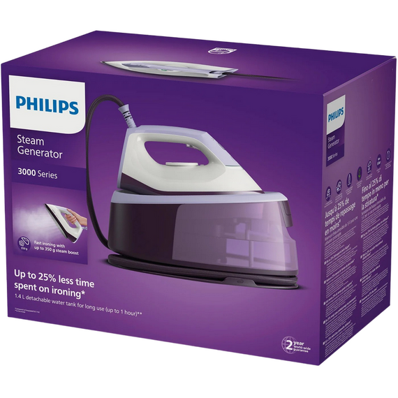 Fier de călcat cu generator de abur Philips PSG3000/30, 2400W, Alb | Violet, 2 image