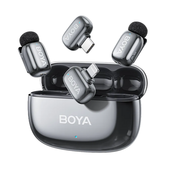 Microfon portabil pentru înregistrare vocală Boya mini 2-01, Fără fir, Gri
