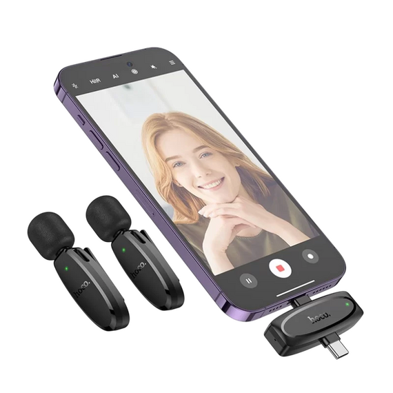 Microfon portabil pentru înregistrare vocală Hoco L15, Fără fir/Cu fir, Negru, 2 image