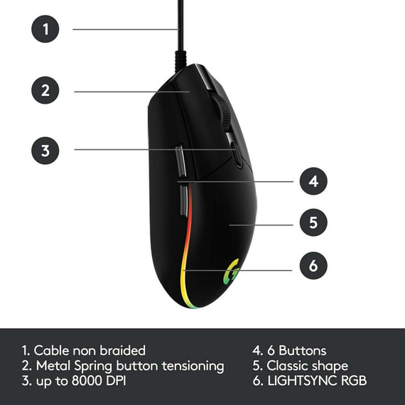 Gaming Mouse Logitech G102, Negru, 2 image