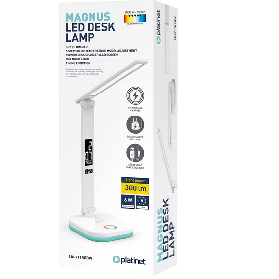 Lampa de birou Platinet PDL711RGB, Alb, 3 image