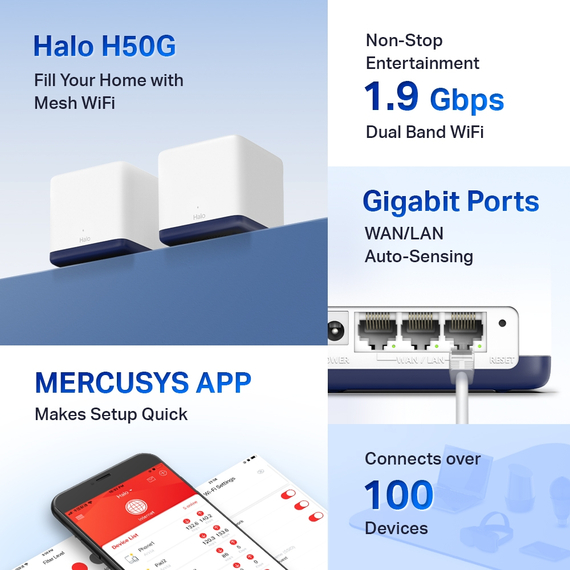Sistem Wi-Fi Mesh MERCUSYS Halo H50G (2-pack), Alb, 3 image
