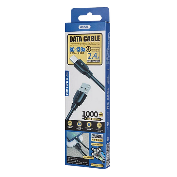 Cable de date Remax RC-138a, USB Type-A/USB Type-C, 1m, Negru, 2 image