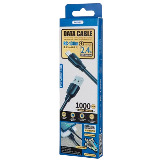 Cable de date Remax RC-138m, USB/micro-USB, 1m, Negru, 2 image