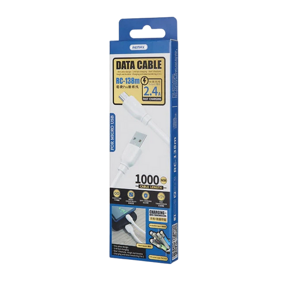 Cable de date Remax RC-138m, USB/micro-USB, 1m, Alb, 2 image