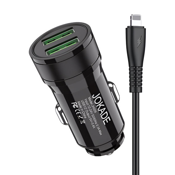 Jokade Încărcător auto 2*USB-A cu cablu USB-A la Lightning 3.4A JH010, negru