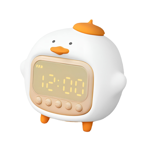 Cute Series Night Light Alarm Clock Tapping Duck, alb