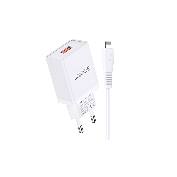 Jokade Încărcător de perete cu cablu USB către Lightning, port unic 5A JB022, alb