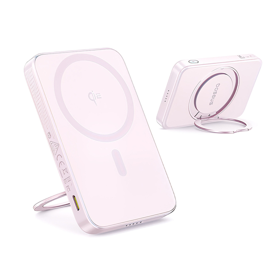 Baseus Power Bank Magsafe PicoGo Qi2 cu Kickstand 5000mAh, 20w cu cablu Type-C 0.3m, Roz, 2 image