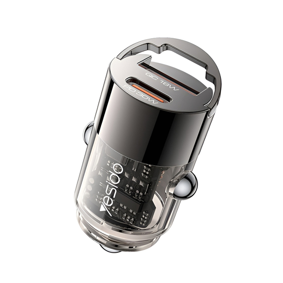 Yesido Încărcător auto Dual Port 1*USB-A+1*Type-C 30W 2.4A, negru