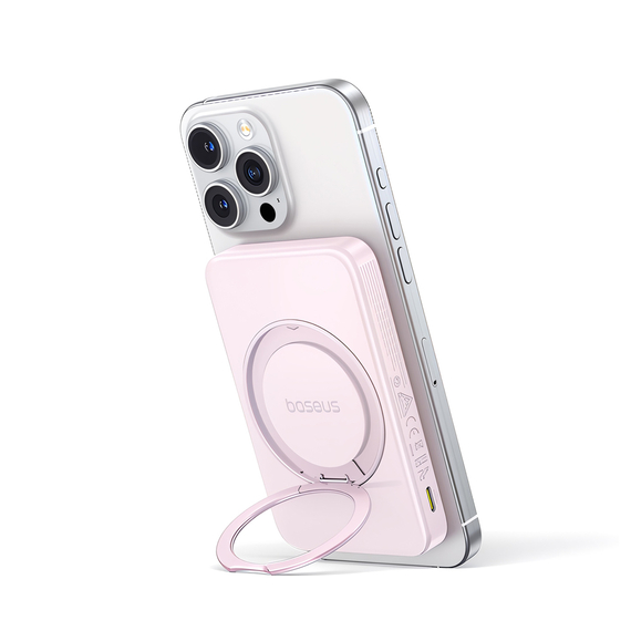Baseus Power Bank Magsafe PicoGo Qi2 cu Kickstand 5000mAh, 20w cu cablu Type-C 0.3m, Roz, 3 image